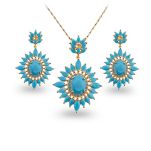 Blue Stone Copper Zircon Jewelry Fashion Ensembles de bijoux plaqués or